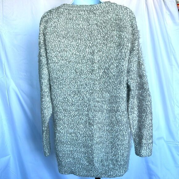 Emerson Light Gray White Cardigan Sweater Size X-Large Soft Eyelash Open Front - Picture 6 of 9